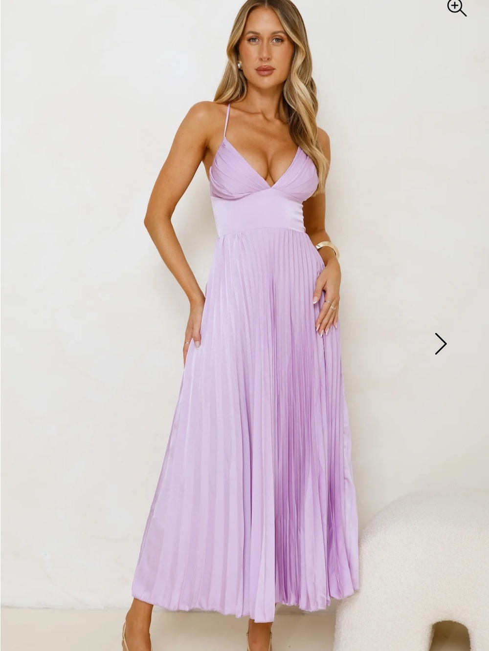 Hello Molly Lilac Pleated Spaghetti Strap Midi Dress